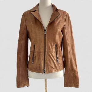 Maceoo Genuine Leather Caramel Brown Distressed Look Biker Jacket Womens sz S